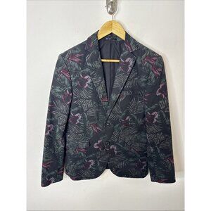 Le 31 Men 38 Blazer Sports Coat Green Fern Hibiscus Diner Jacket Stockholm Fit